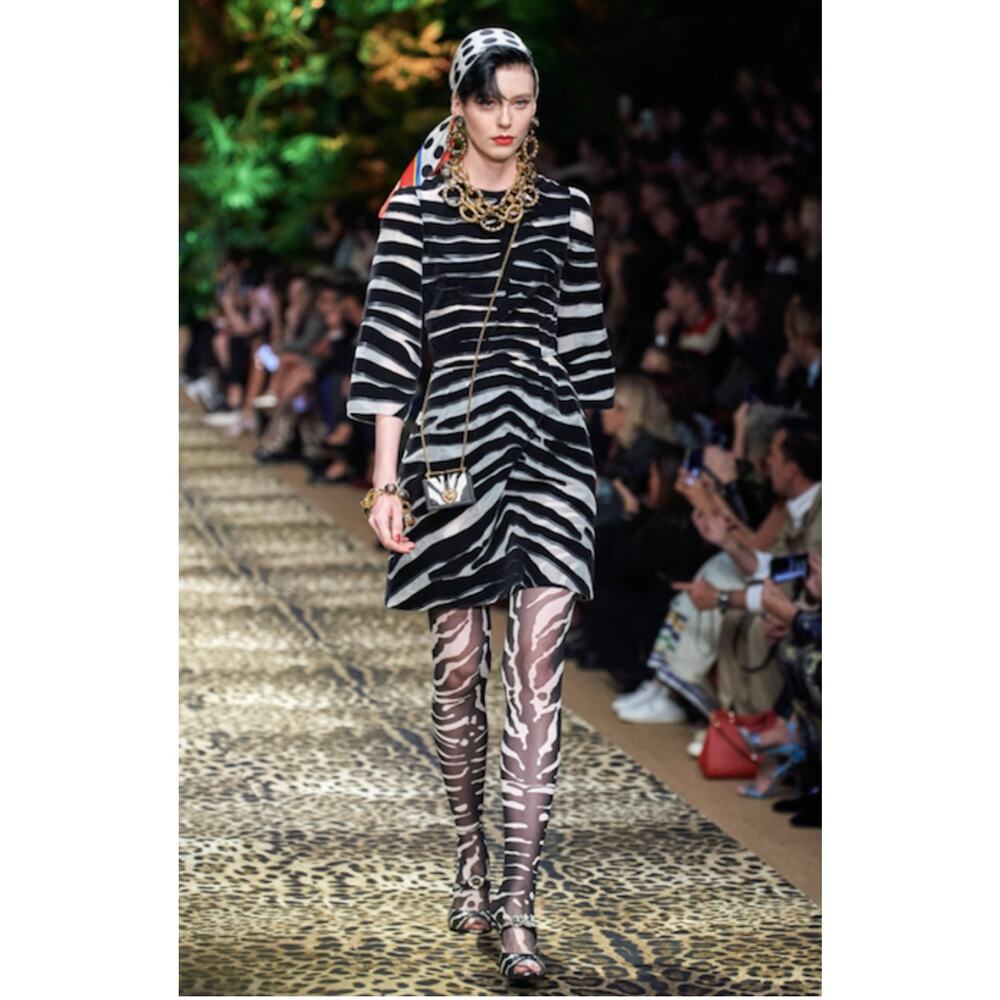 NWT DOLCE & GABBANA Runway Zebra Print Mini Dress Black IT 40 / S